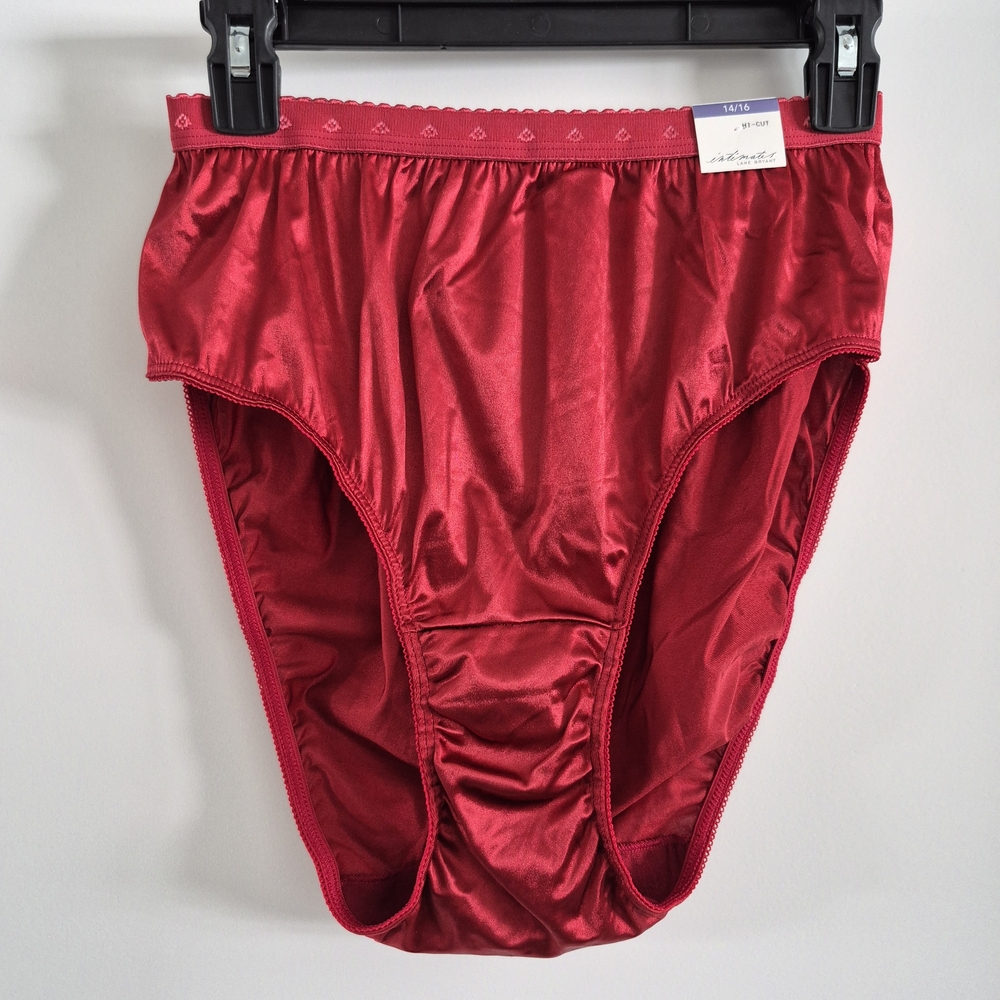 Vintage Lane Bryant Hi Cut Panties Deep Cherry Red 14 16 NWT Liquid Satin